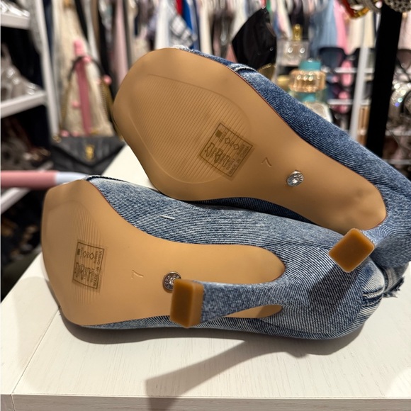 Azalea Wang Denim Open Toe Booties- Size 7 - Picture 5 of 5